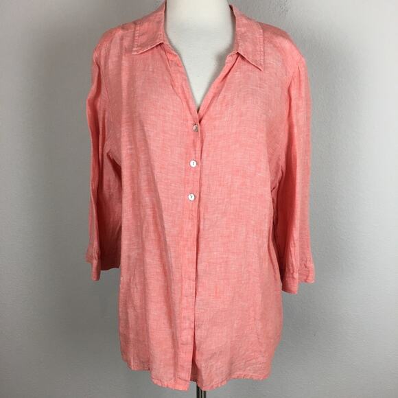 Chico's Orange Linen 3/4 Sleeve  Button Down Top 3 - Picture 1 of 6